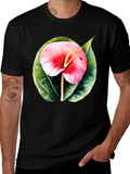 Tropical Flower Graphic Tee - Mens Black T-Shirt