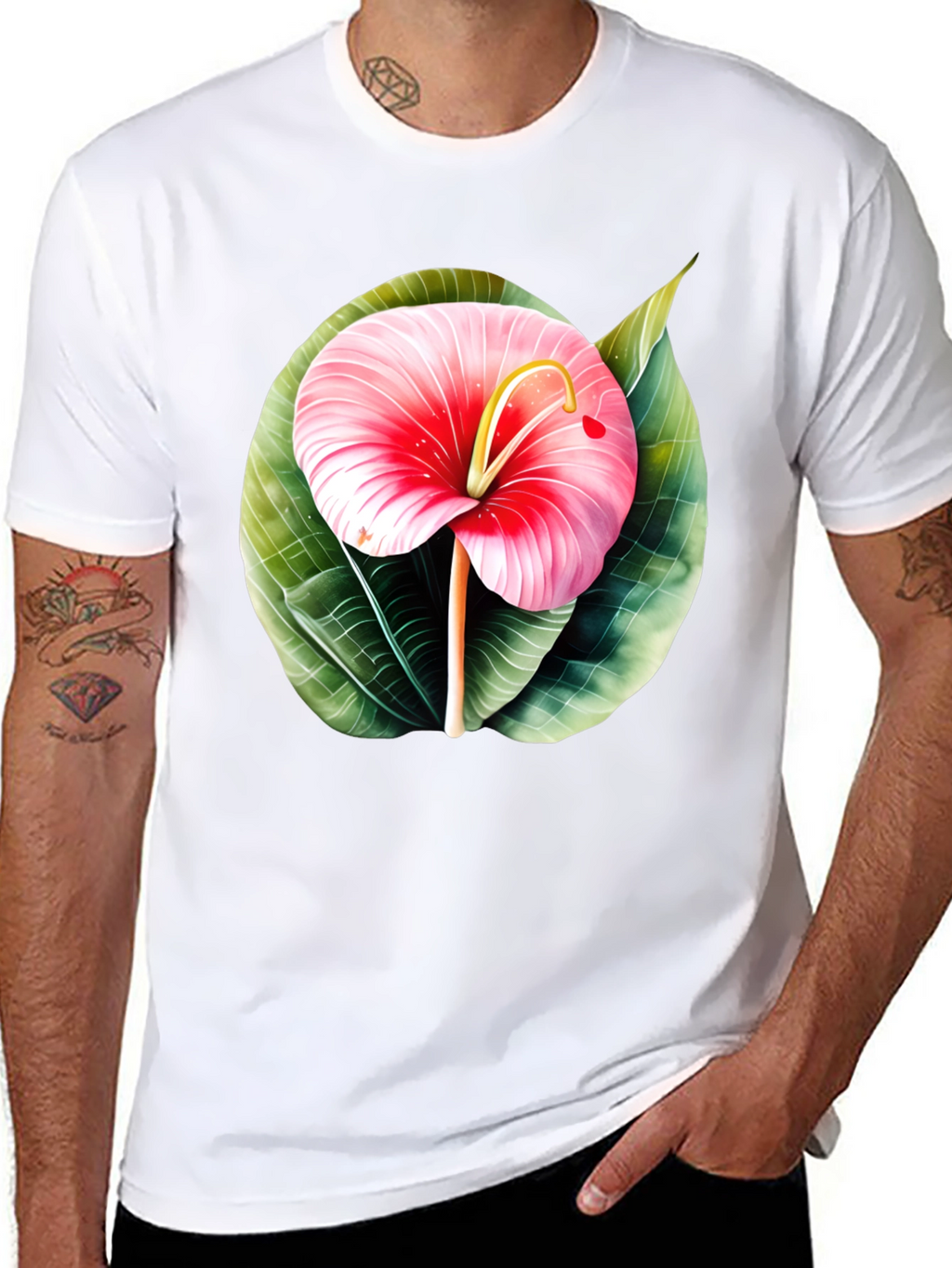 Tropical Flower Graphic Tee - Mens Black T-Shirt
