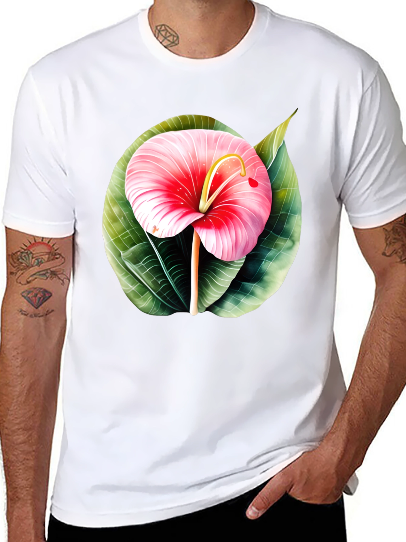 Tropical Flower Graphic Tee - Mens Black T-Shirt
