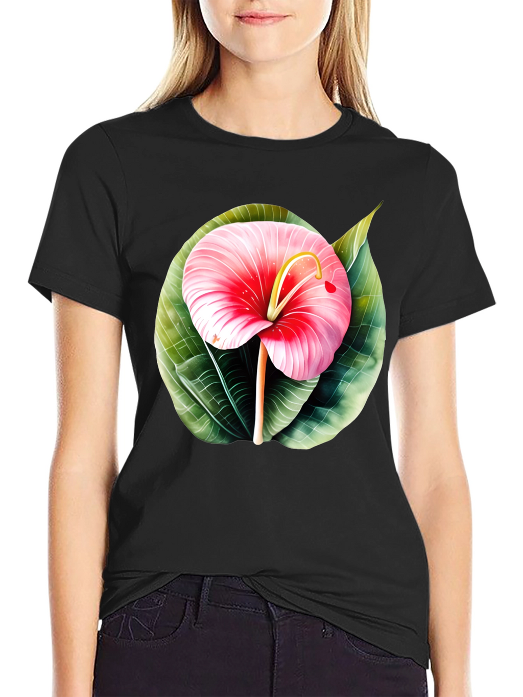 Tropical Flower Graphic Tee - Mens Black T-Shirt