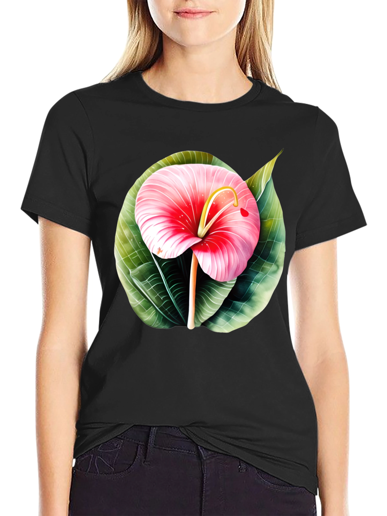 Tropical Flower Graphic Tee - Mens Black T-Shirt