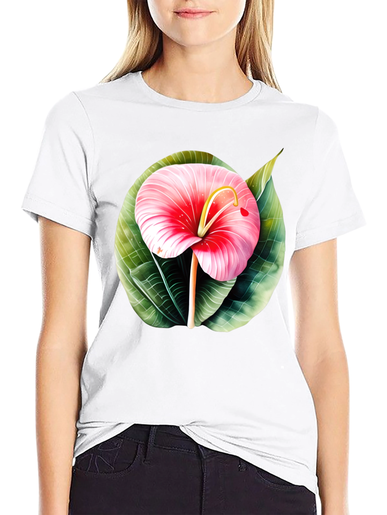 Tropical Flower Graphic Tee - Mens Black T-Shirt