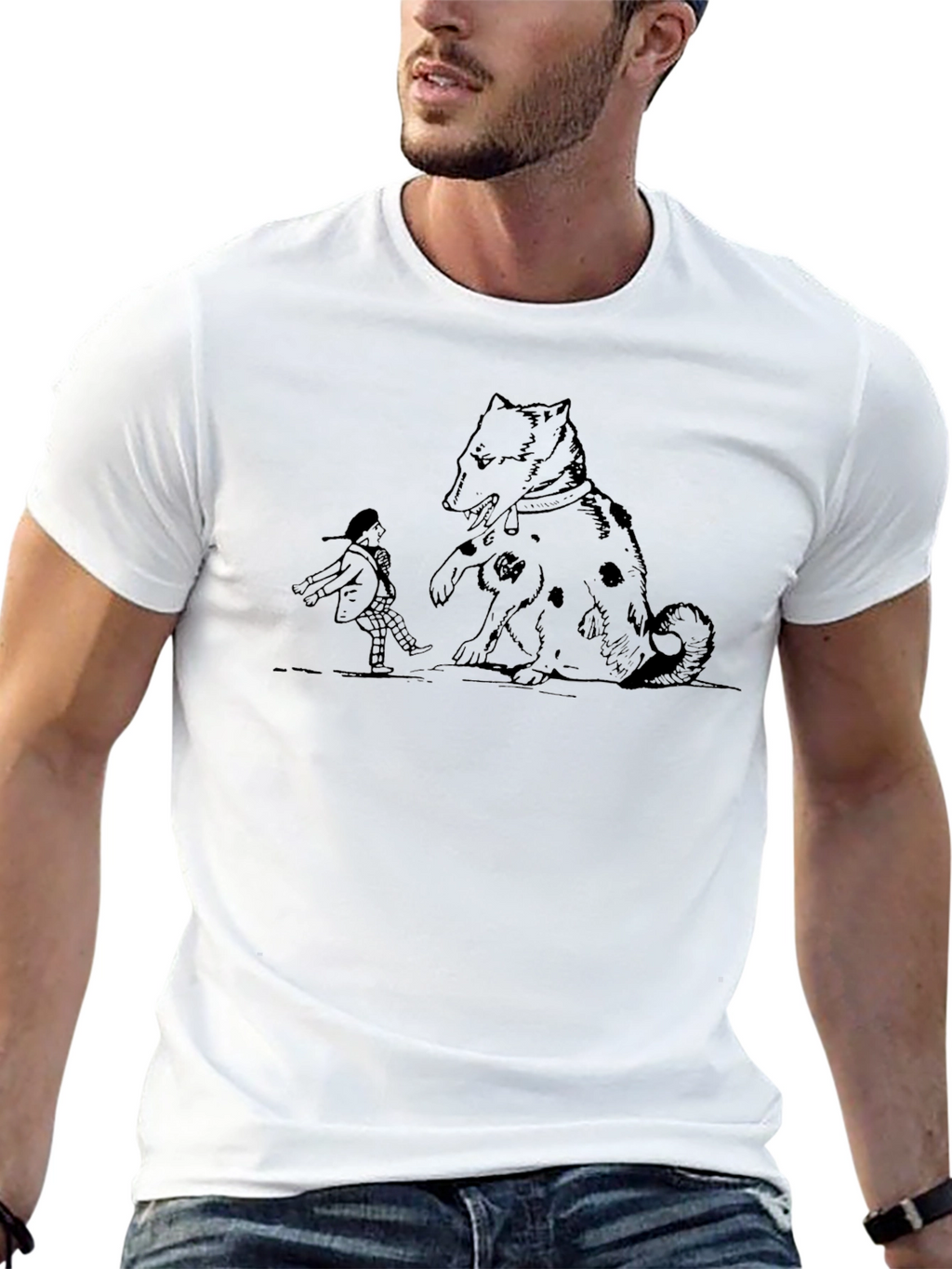 Dog and Boy Graphic Black T-Shirt
