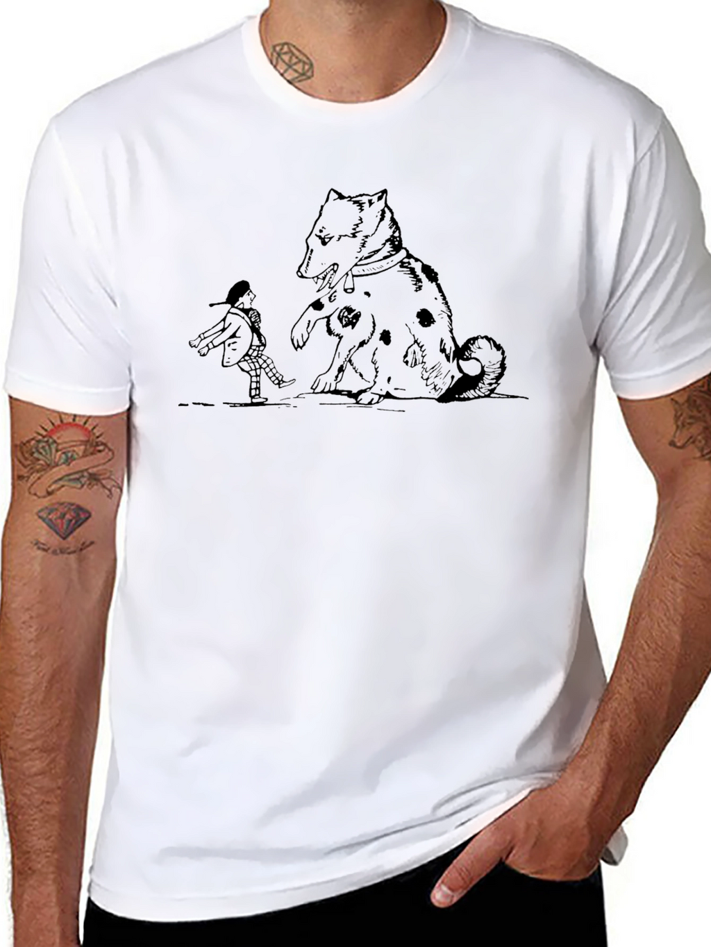 Dog and Boy Graphic Black T-Shirt