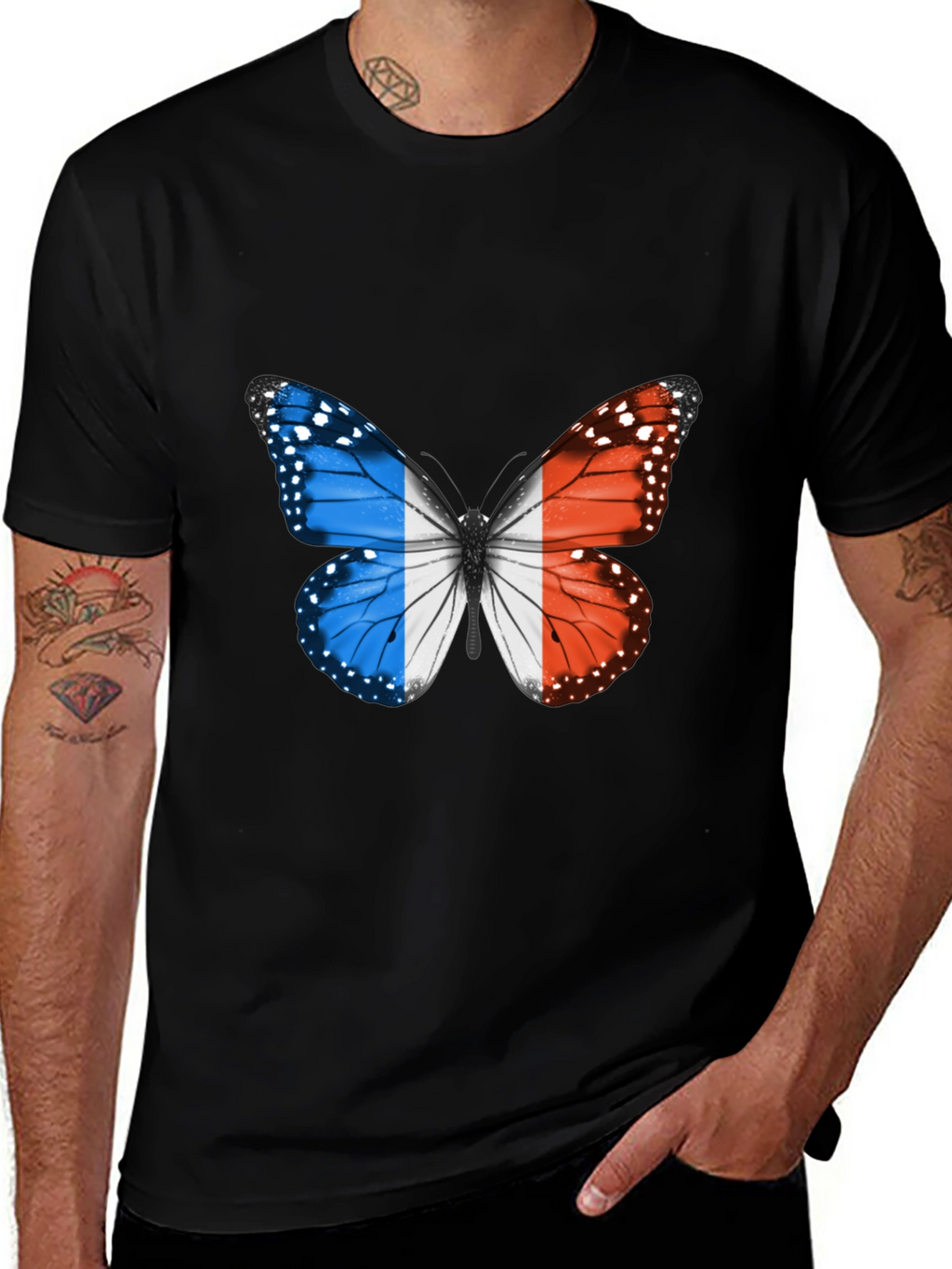 French Flag Butterfly Graphic Tee