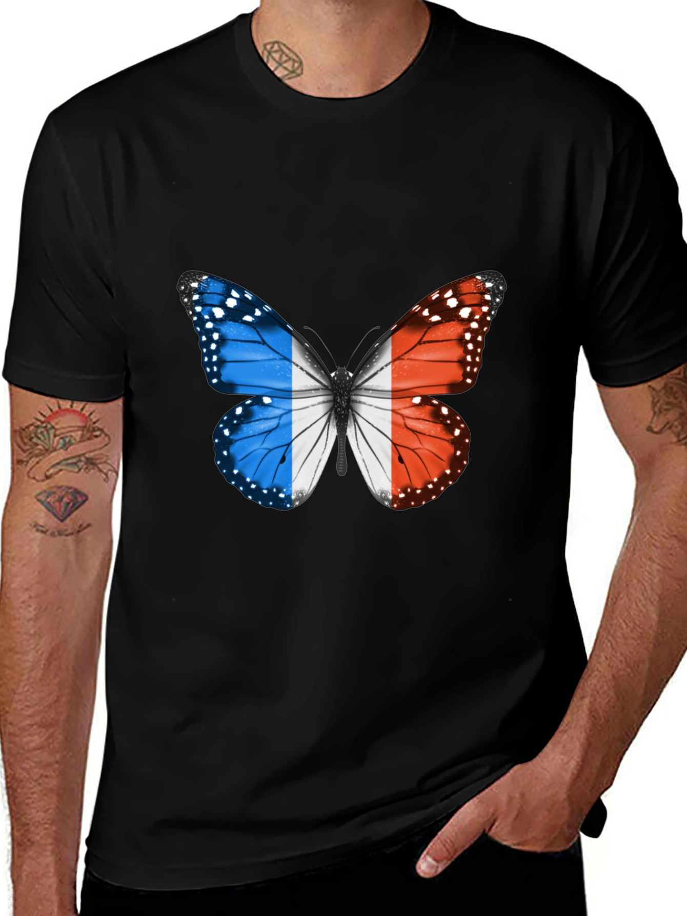 French Flag Butterfly Graphic Tee