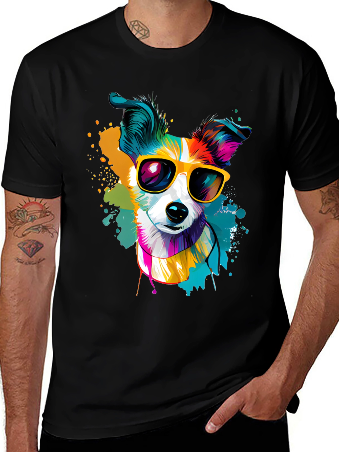Dog with Sunglasses Graphic Tee - Cool Canine Style