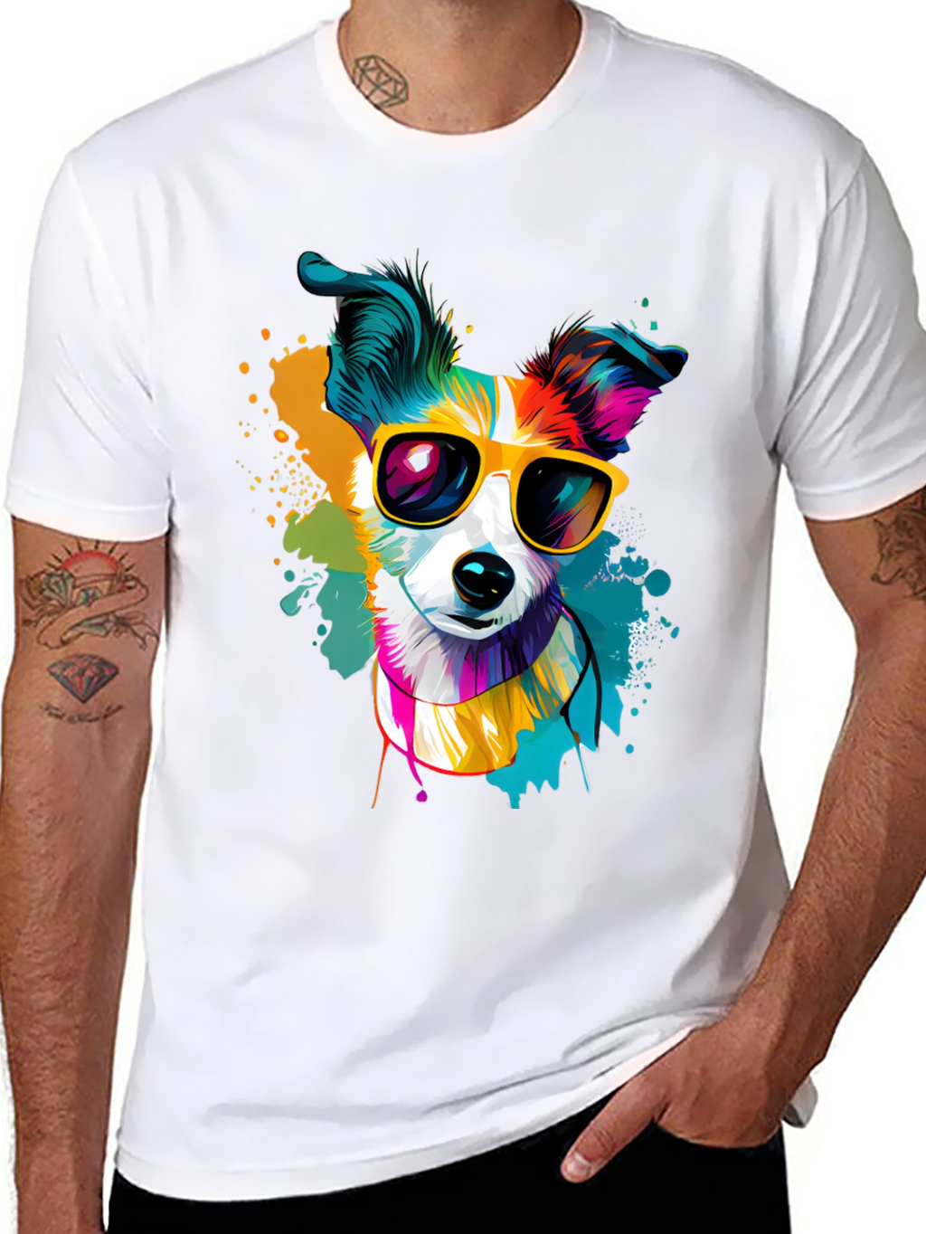 Dog with Sunglasses Graphic Tee - Cool Canine Style