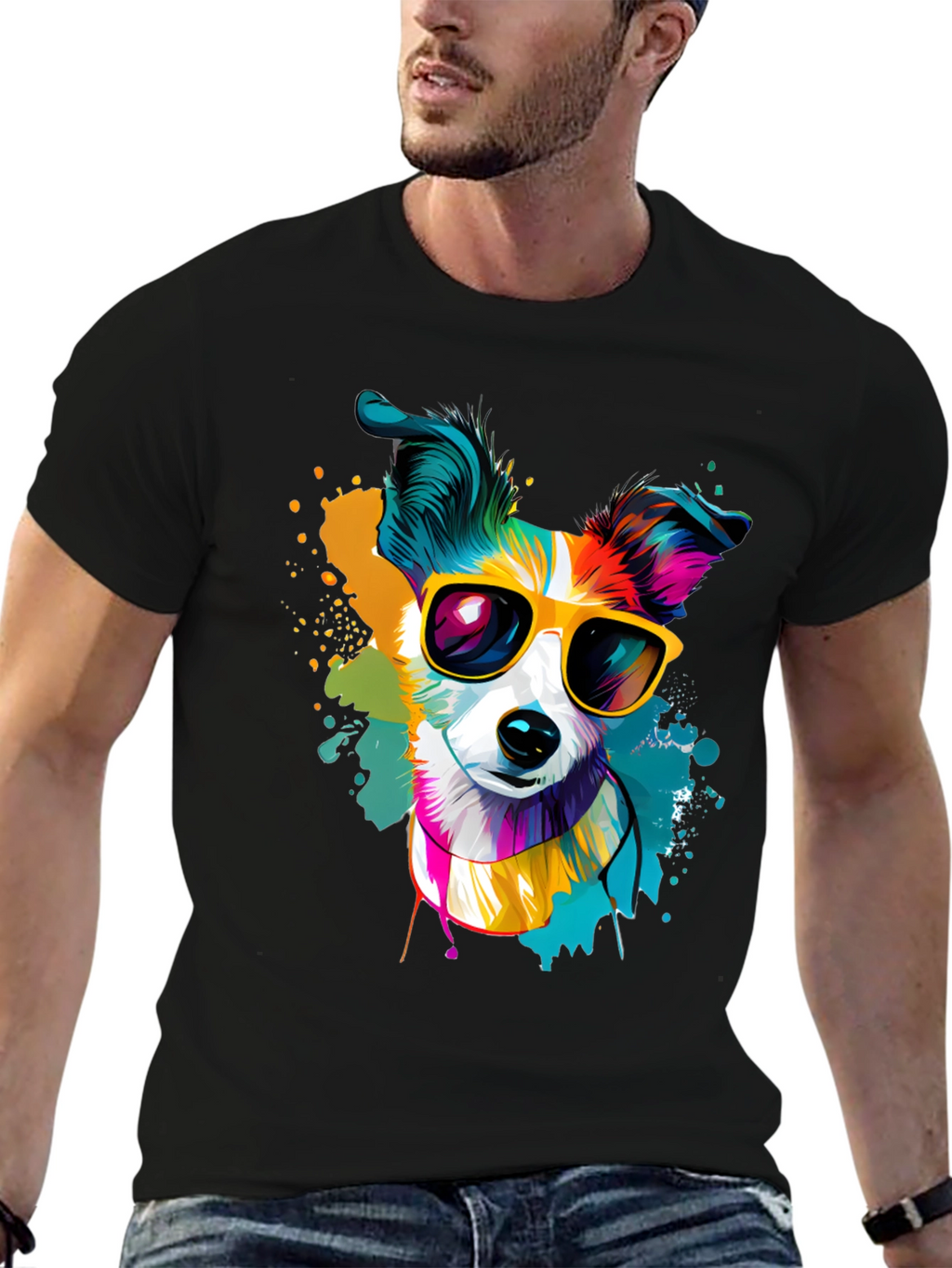 Dog with Sunglasses Graphic Tee - Cool Canine Style