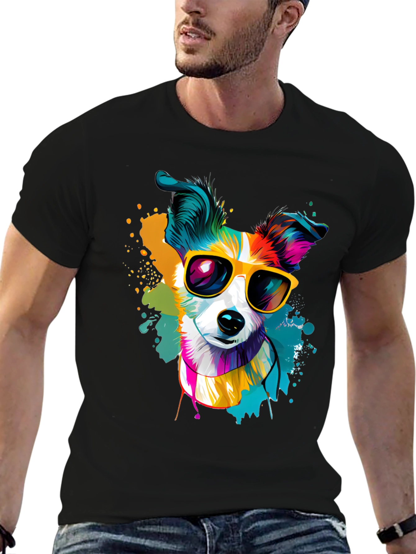 Dog with Sunglasses Graphic Tee - Cool Canine Style