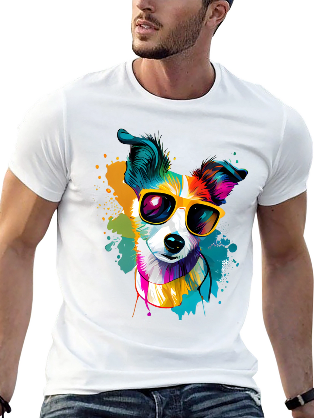 Dog with Sunglasses Graphic Tee - Cool Canine Style