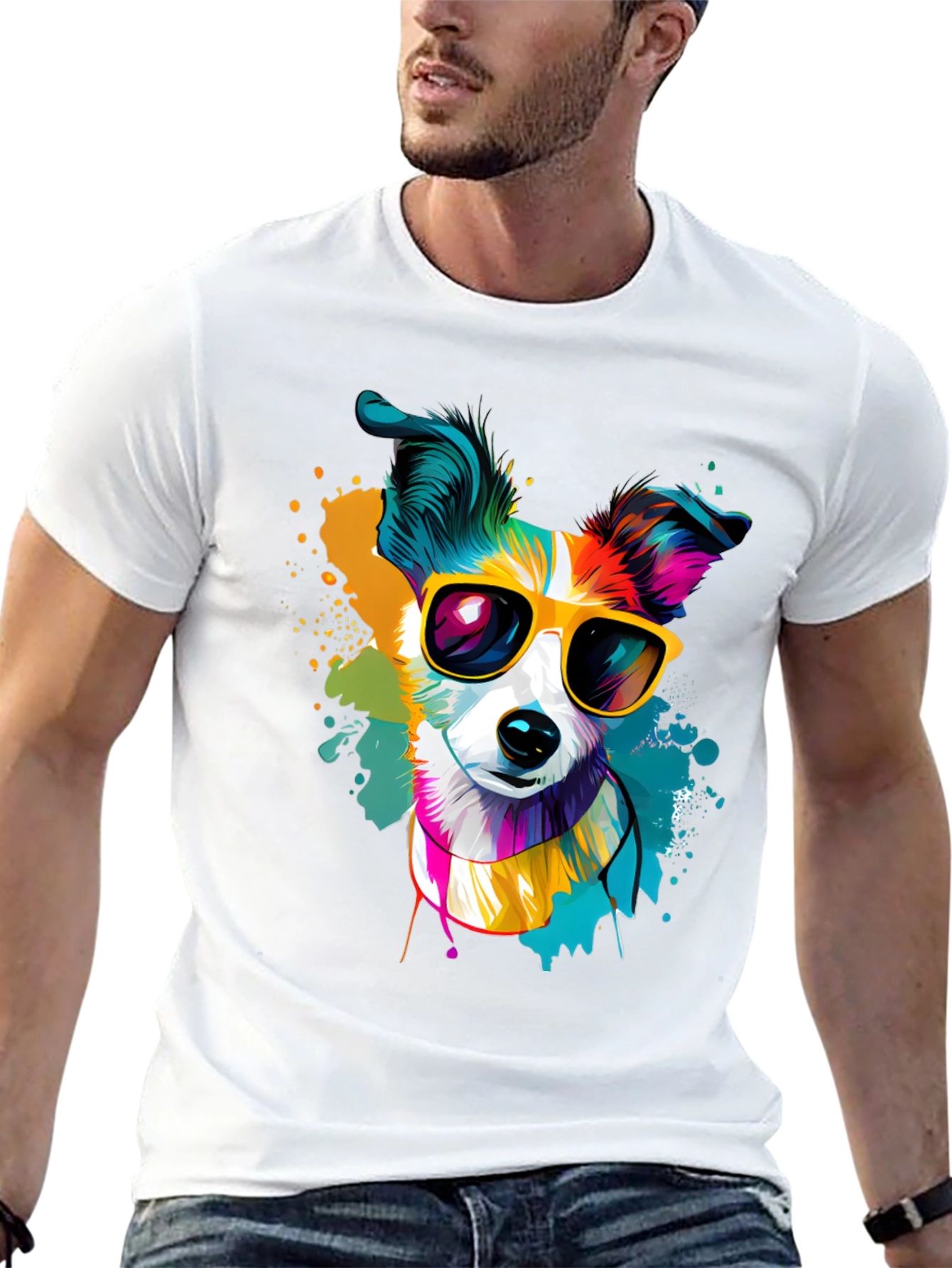 Dog with Sunglasses Graphic Tee - Cool Canine Style