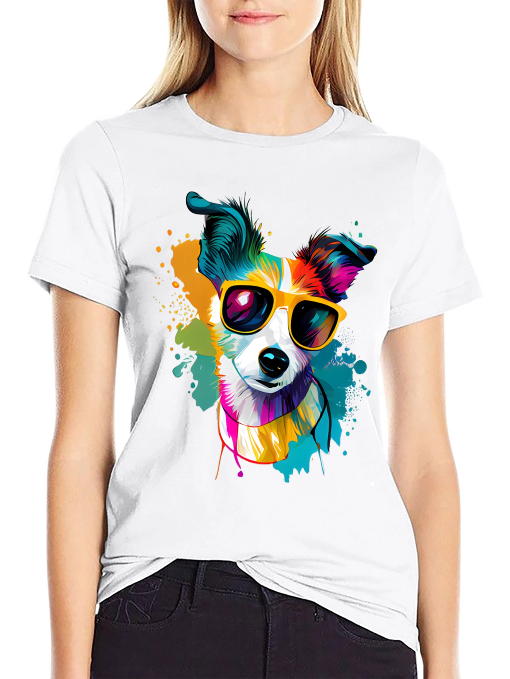 Dog with Sunglasses Graphic Tee - Cool Canine Style