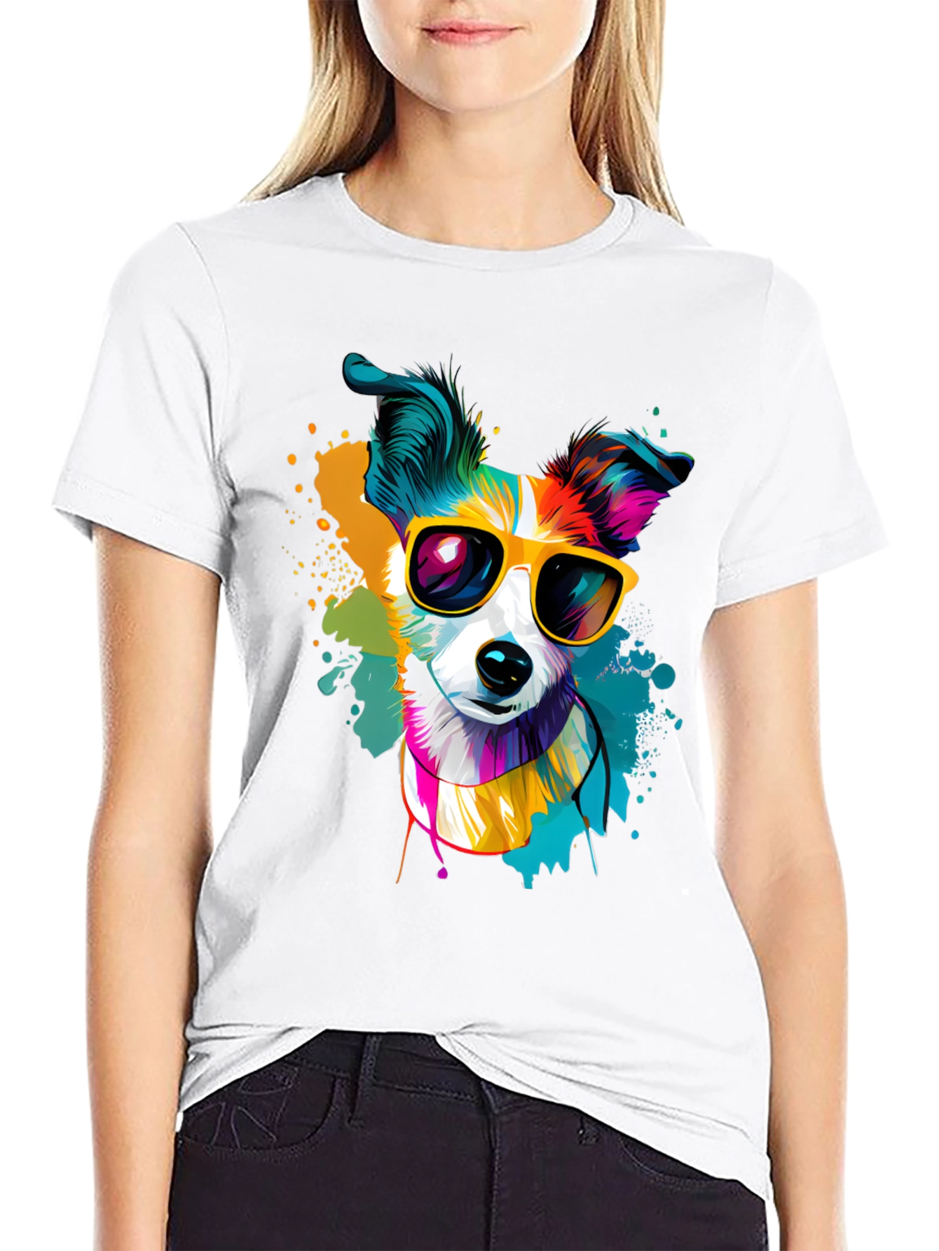 Dog with Sunglasses Graphic Tee - Cool Canine Style