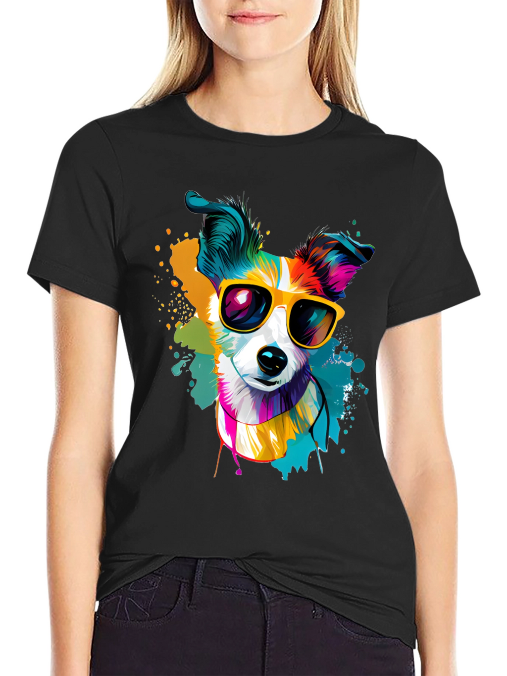 Dog with Sunglasses Graphic Tee - Cool Canine Style