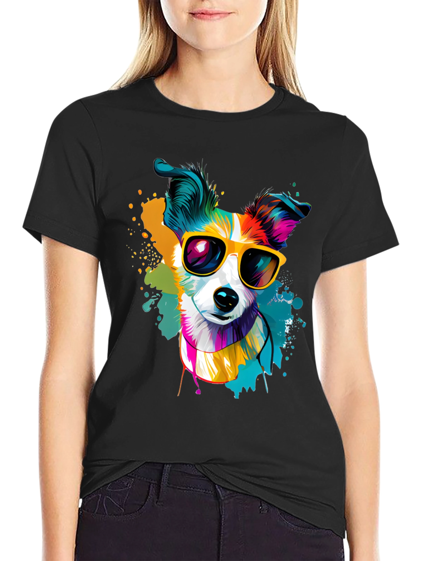 Dog with Sunglasses Graphic Tee - Cool Canine Style
