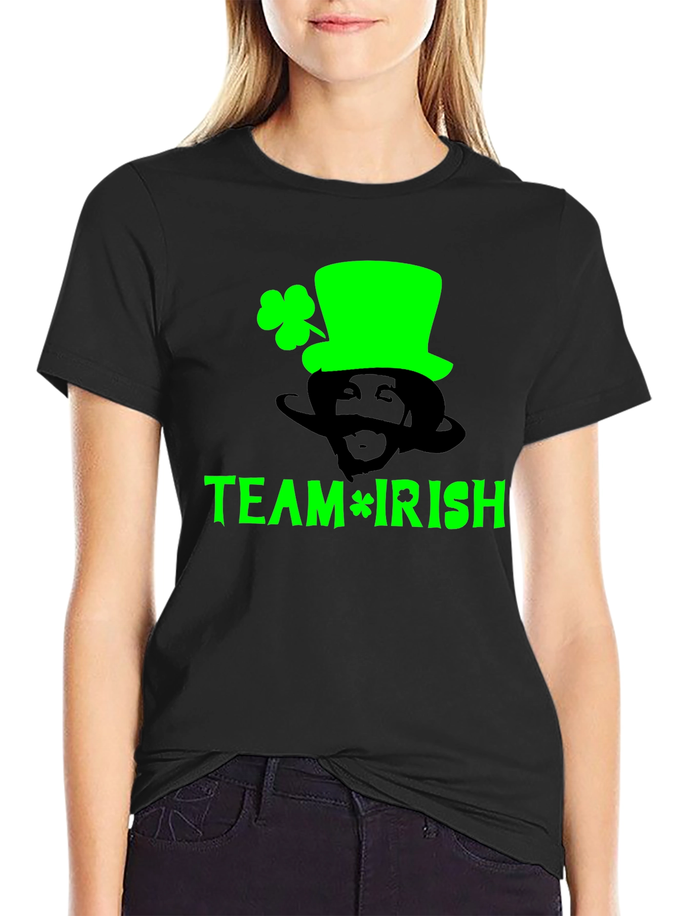 Team Irish Black T-Shirt St. Patricks Day Leprechaun Clover Tee