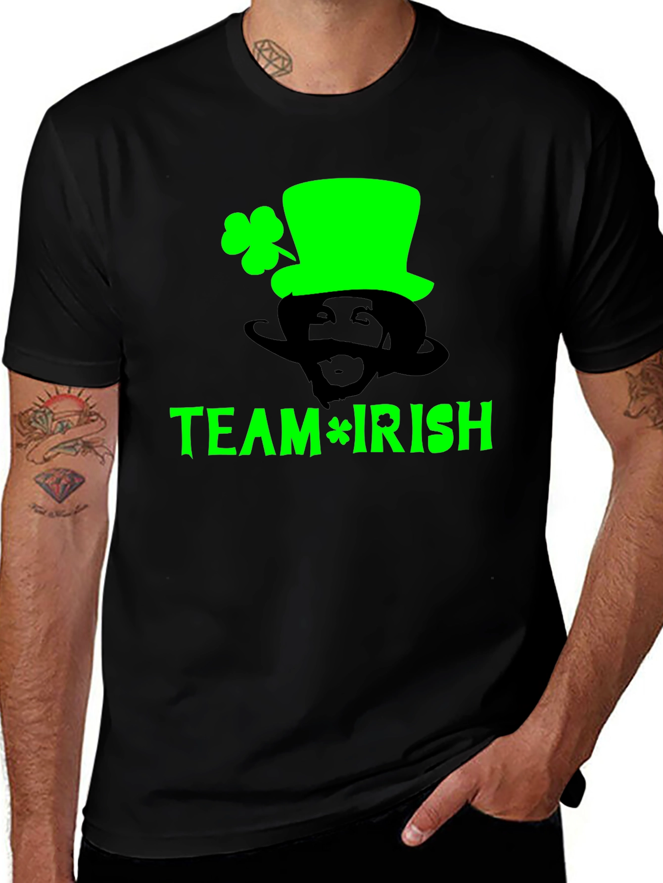Team Irish Black T-Shirt St. Patricks Day Leprechaun Clover Tee