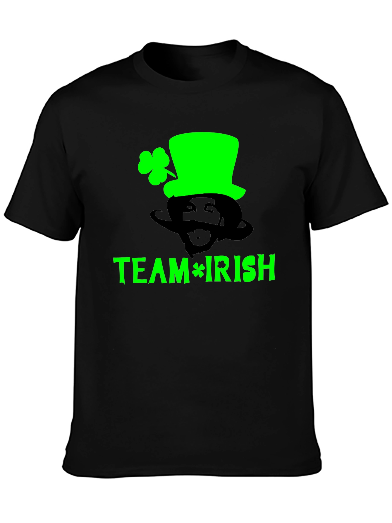 Team Irish Black T-Shirt St. Patricks Day Leprechaun Clover Tee