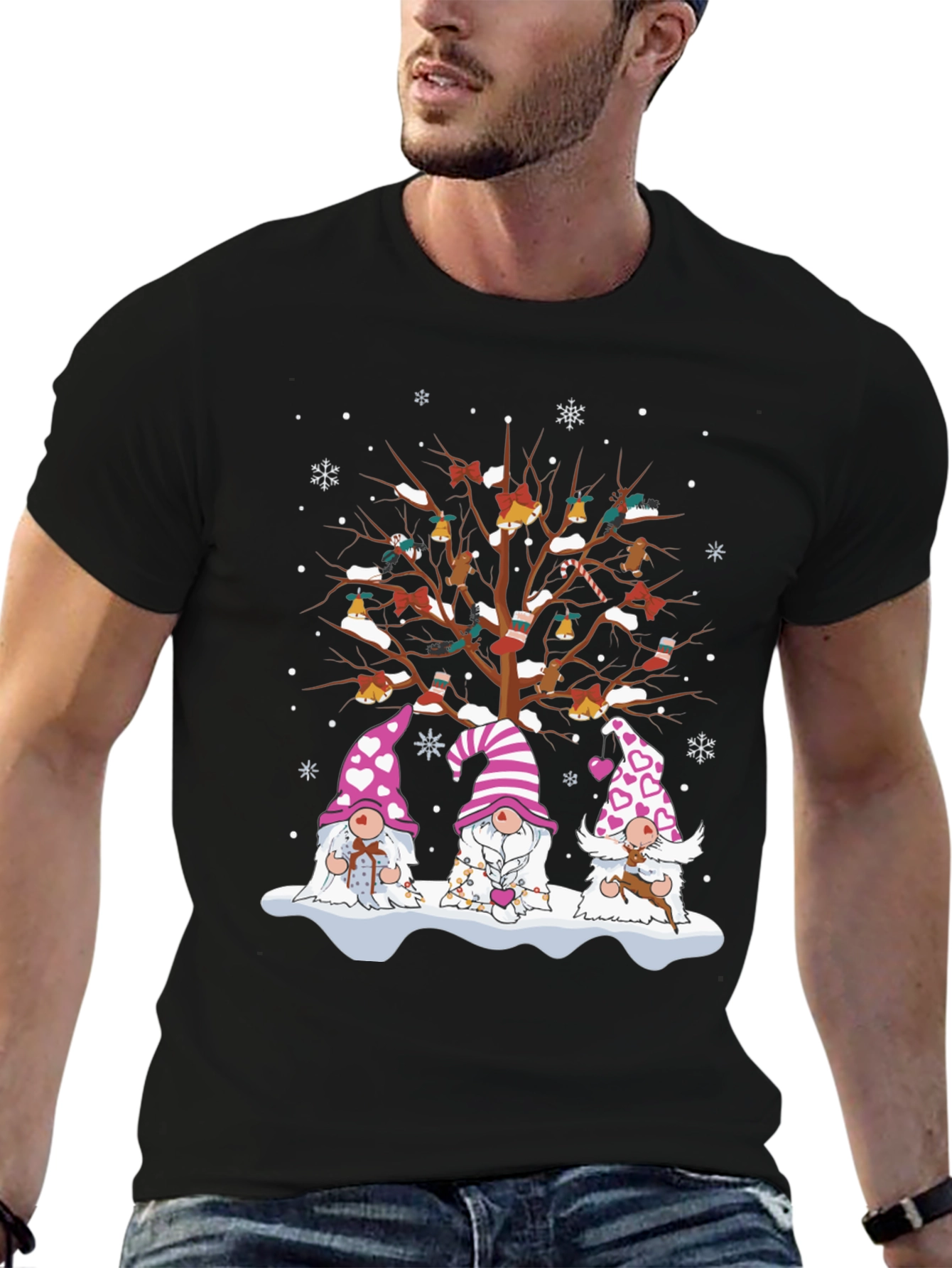 Festive Gnome Tree Graphic Tee - Holiday Style