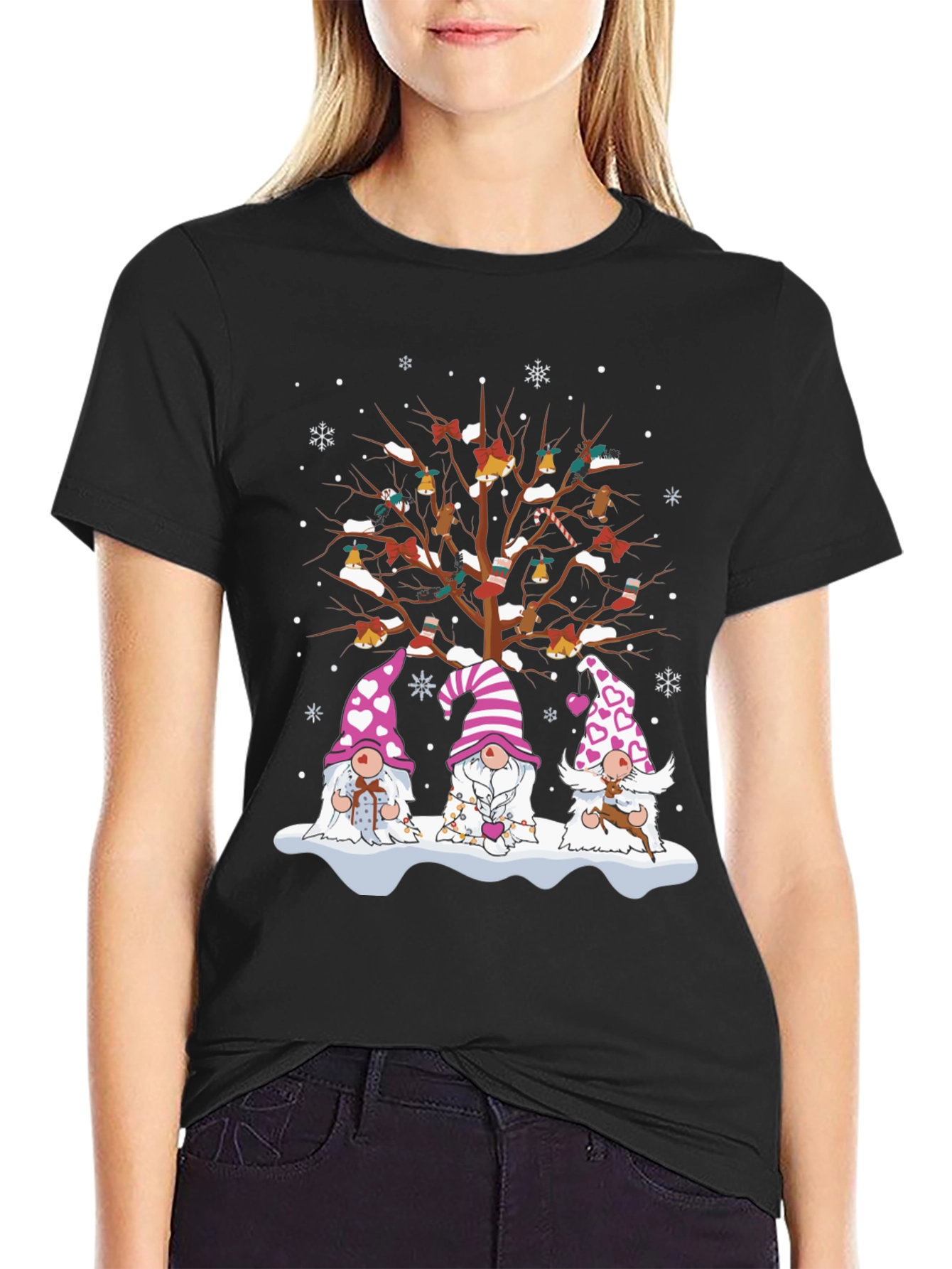 Festive Gnome Tree Graphic Tee - Holiday Style