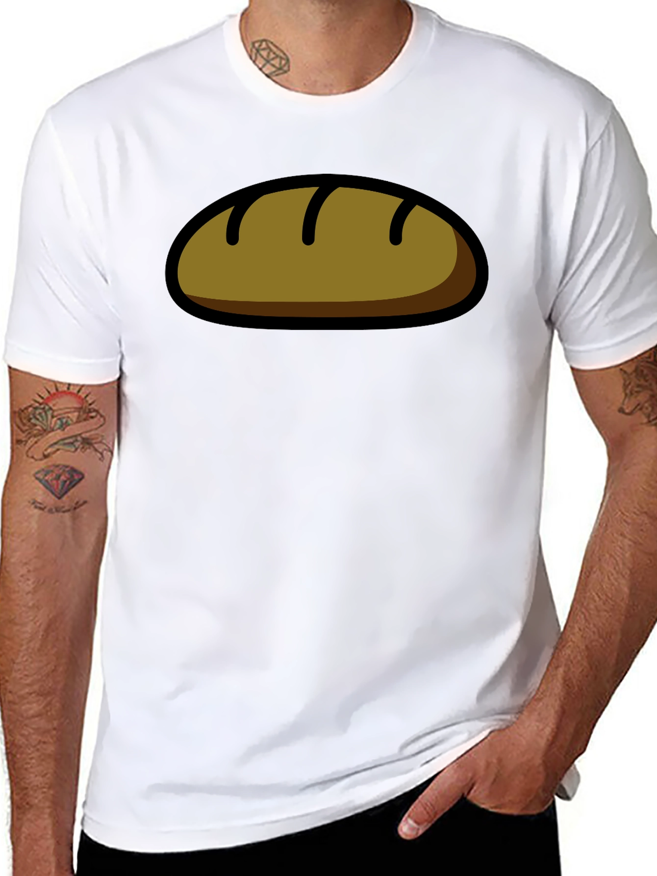 Funny Bread Cartoon Graphic T-Shirt - Black