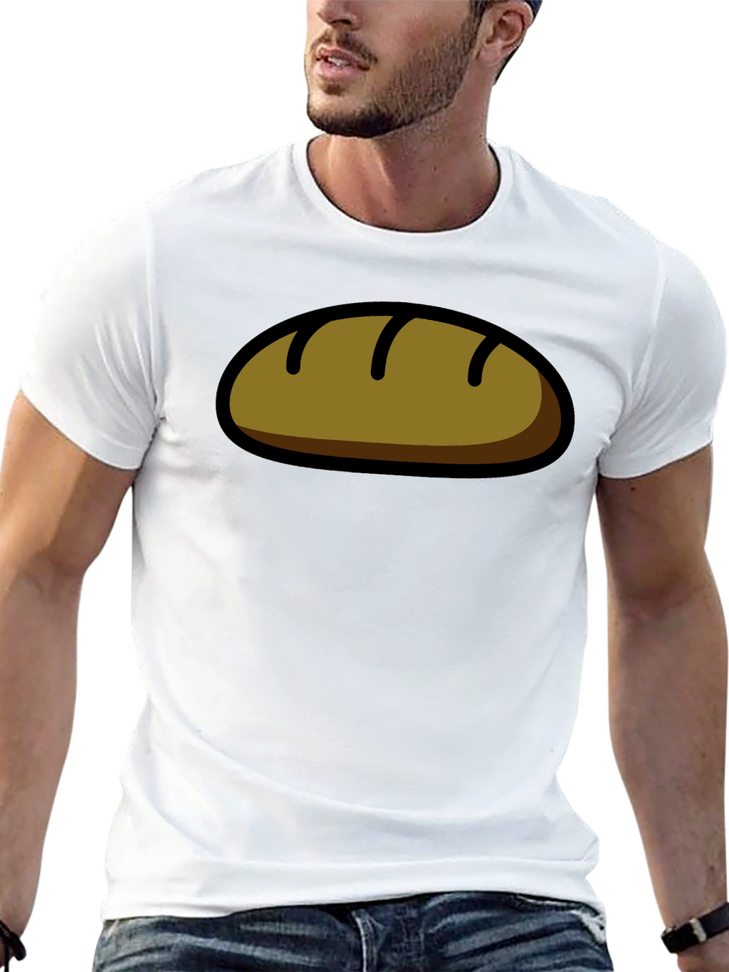 Funny Bread Cartoon Graphic T-Shirt - Black
