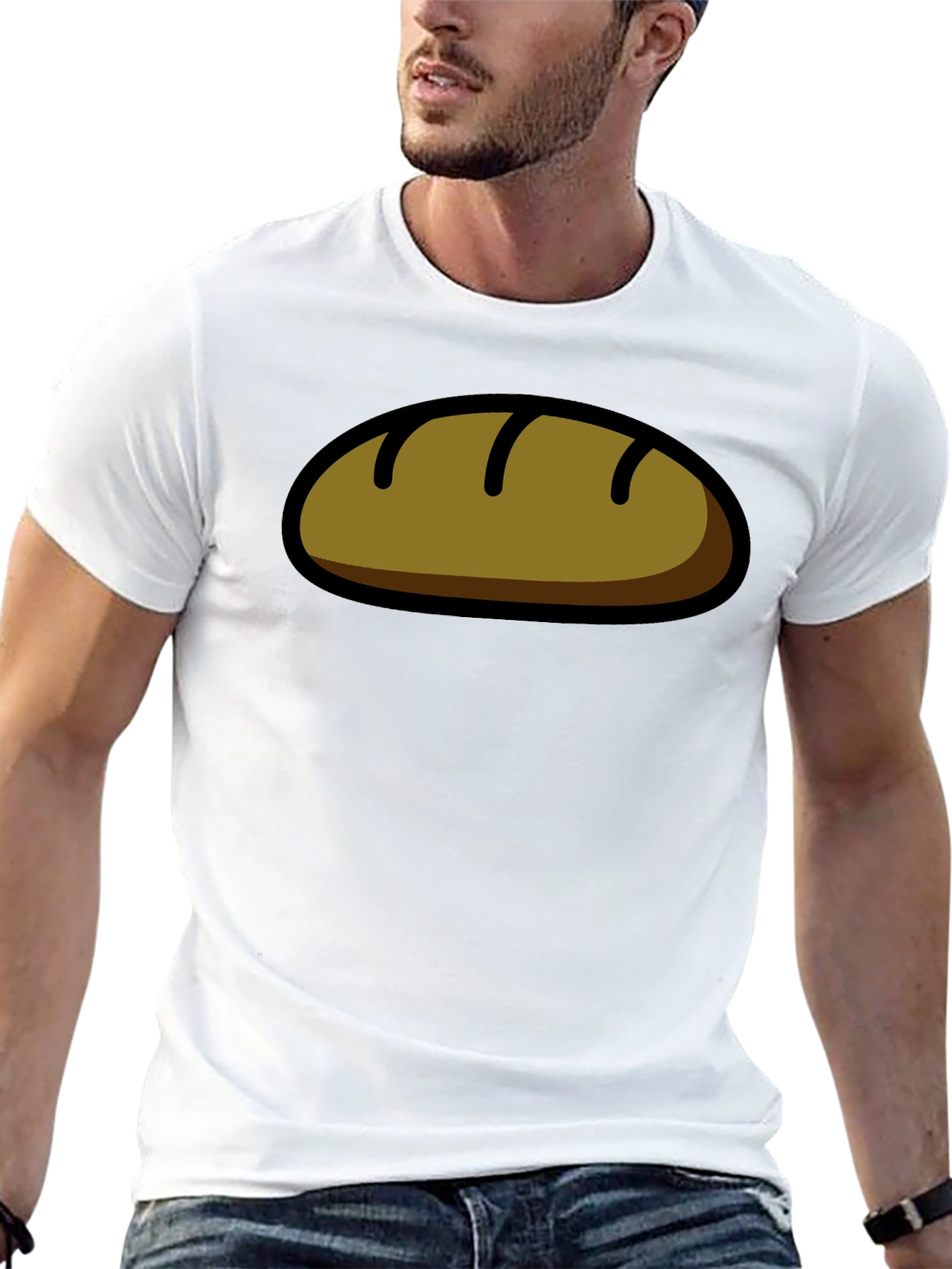 Funny Bread Cartoon Graphic T-Shirt - Black