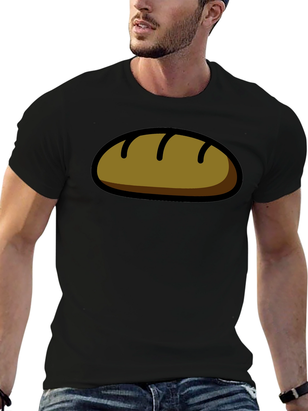 Funny Bread Cartoon Graphic T-Shirt - Black