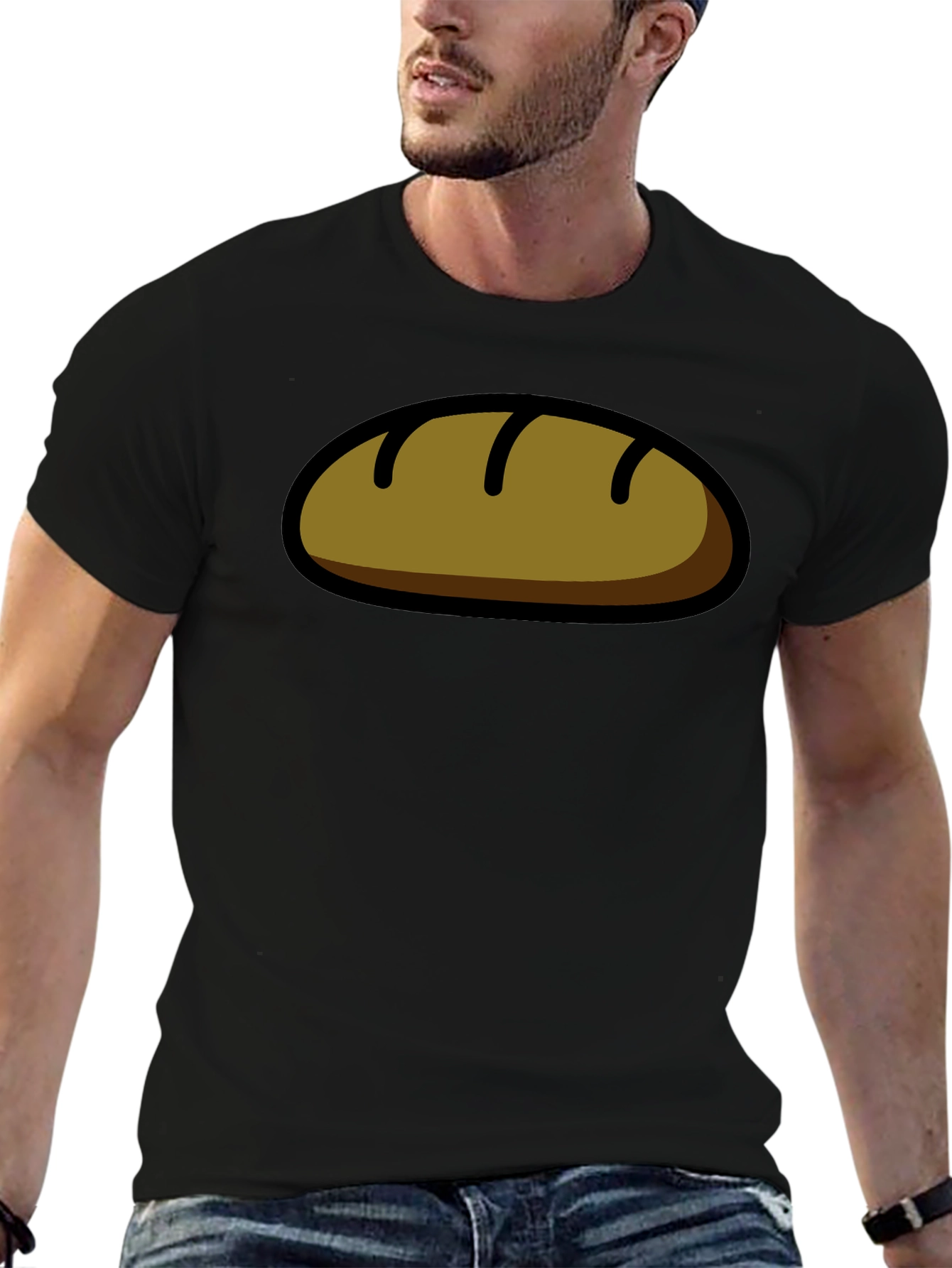 Funny Bread Cartoon Graphic T-Shirt - Black