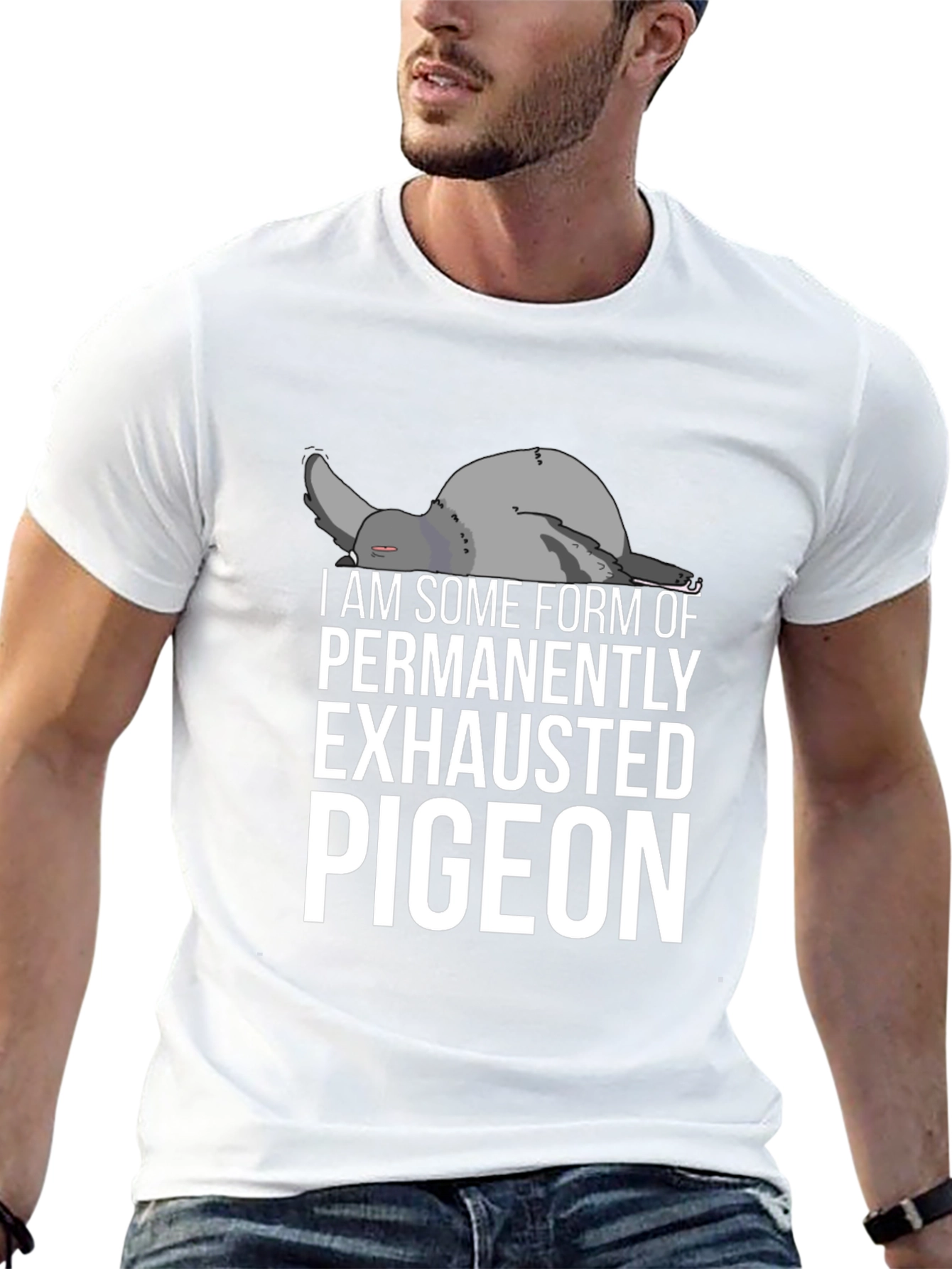 Exhausted Pigeon Graphic Tee - Unisex Black T-Shirt