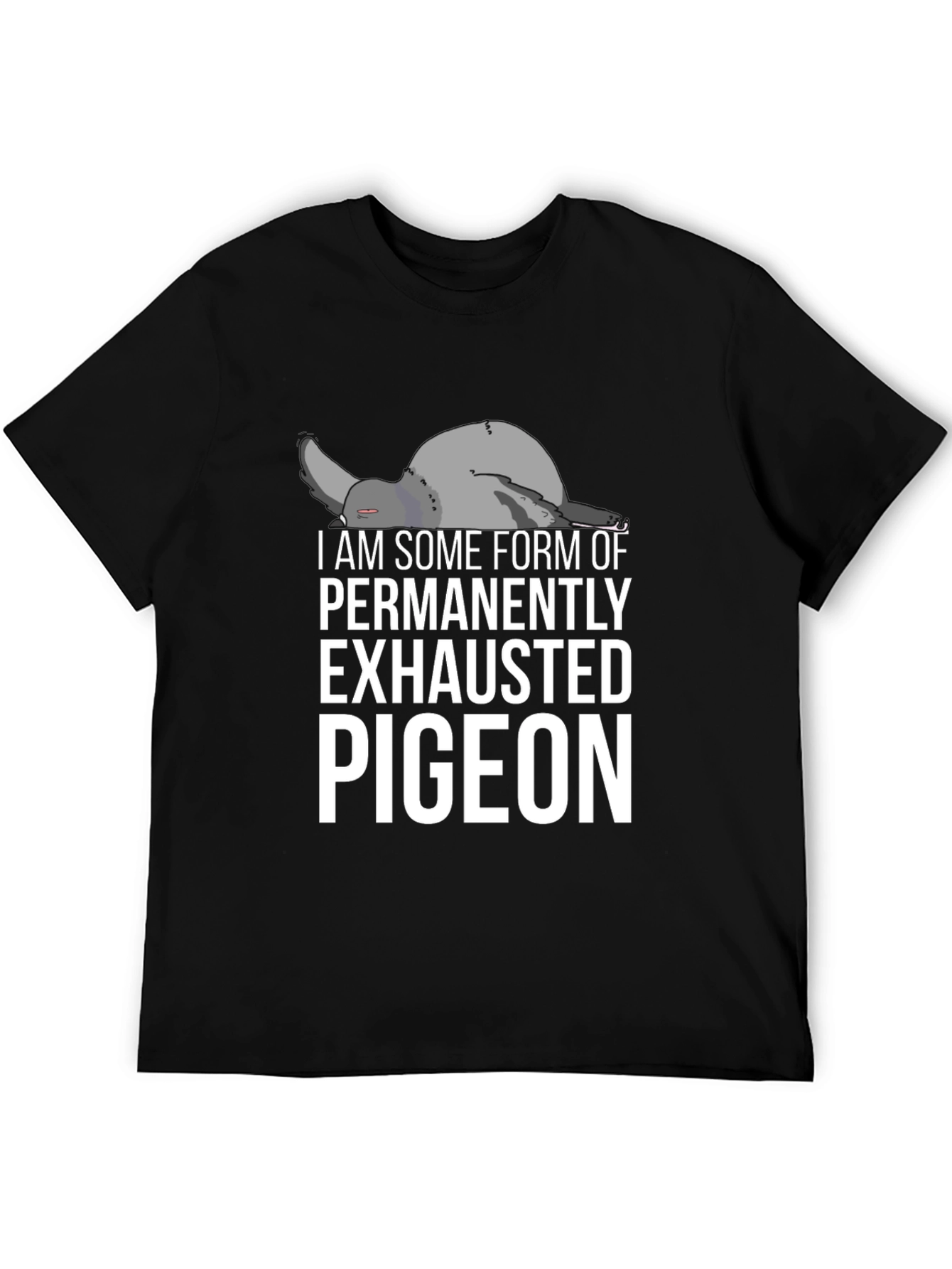 Exhausted Pigeon Graphic Tee - Unisex Black T-Shirt