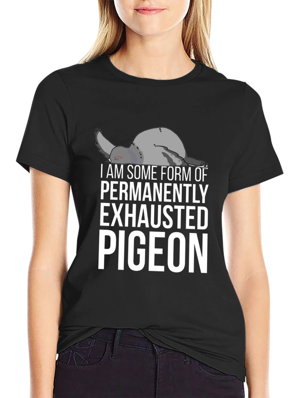 Exhausted Pigeon Graphic Tee - Unisex Black T-Shirt