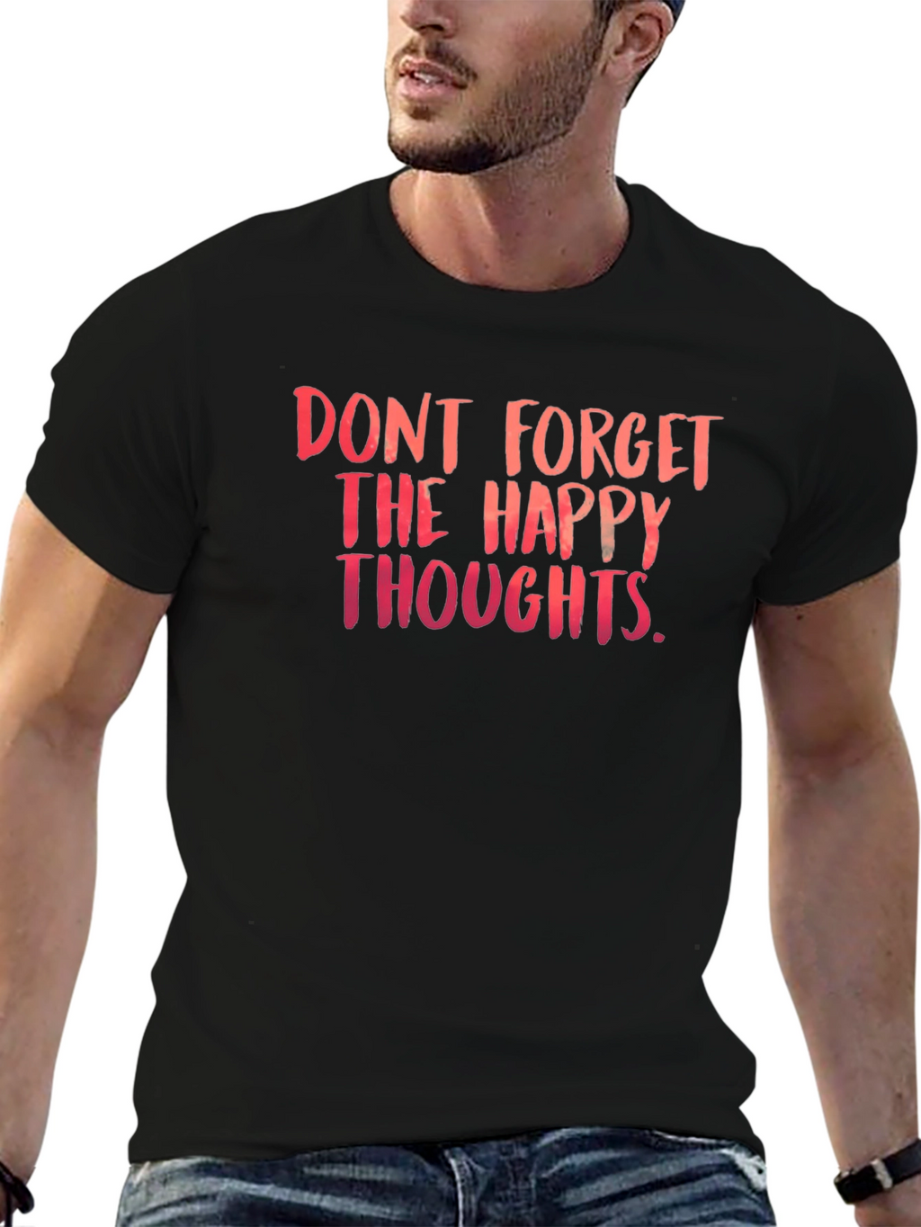 Happy Thoughts T-Shirt - Black Crew Neck Tee