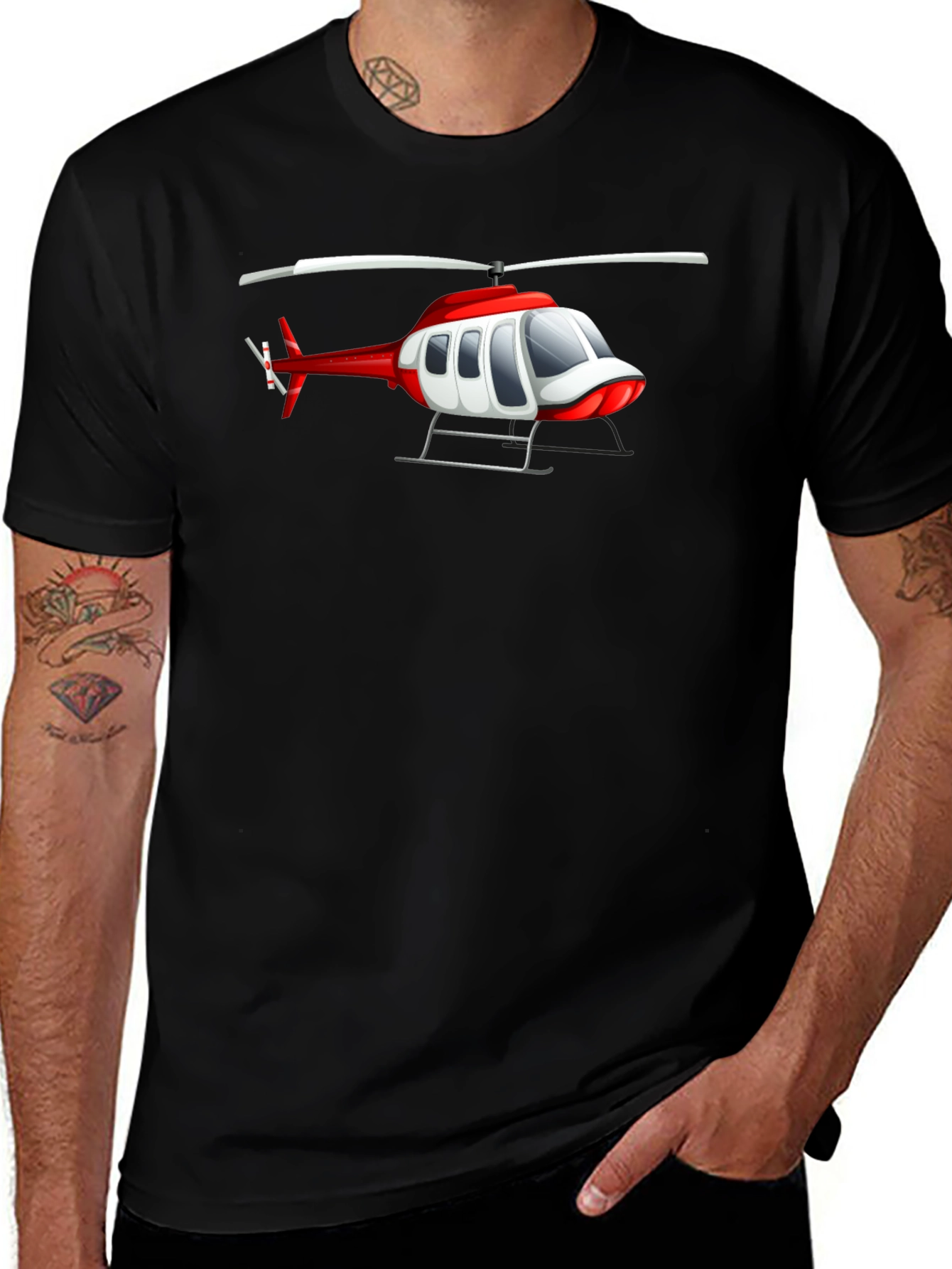Helicopter Graphic Tee - Black Crew Neck T-Shirt