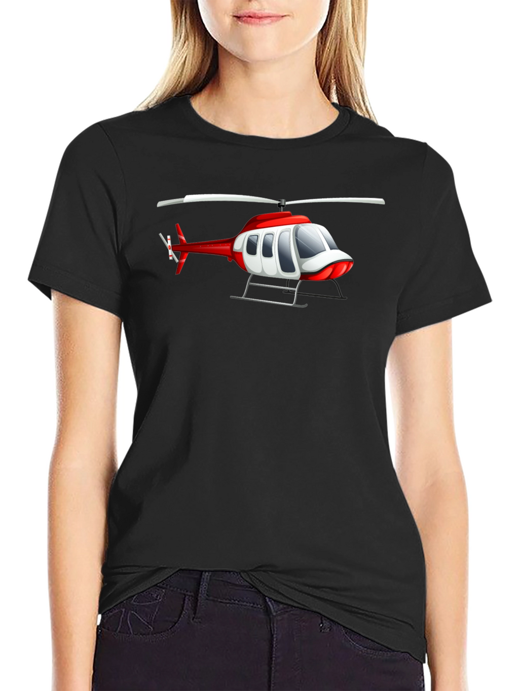 Helicopter Graphic Tee - Black Crew Neck T-Shirt