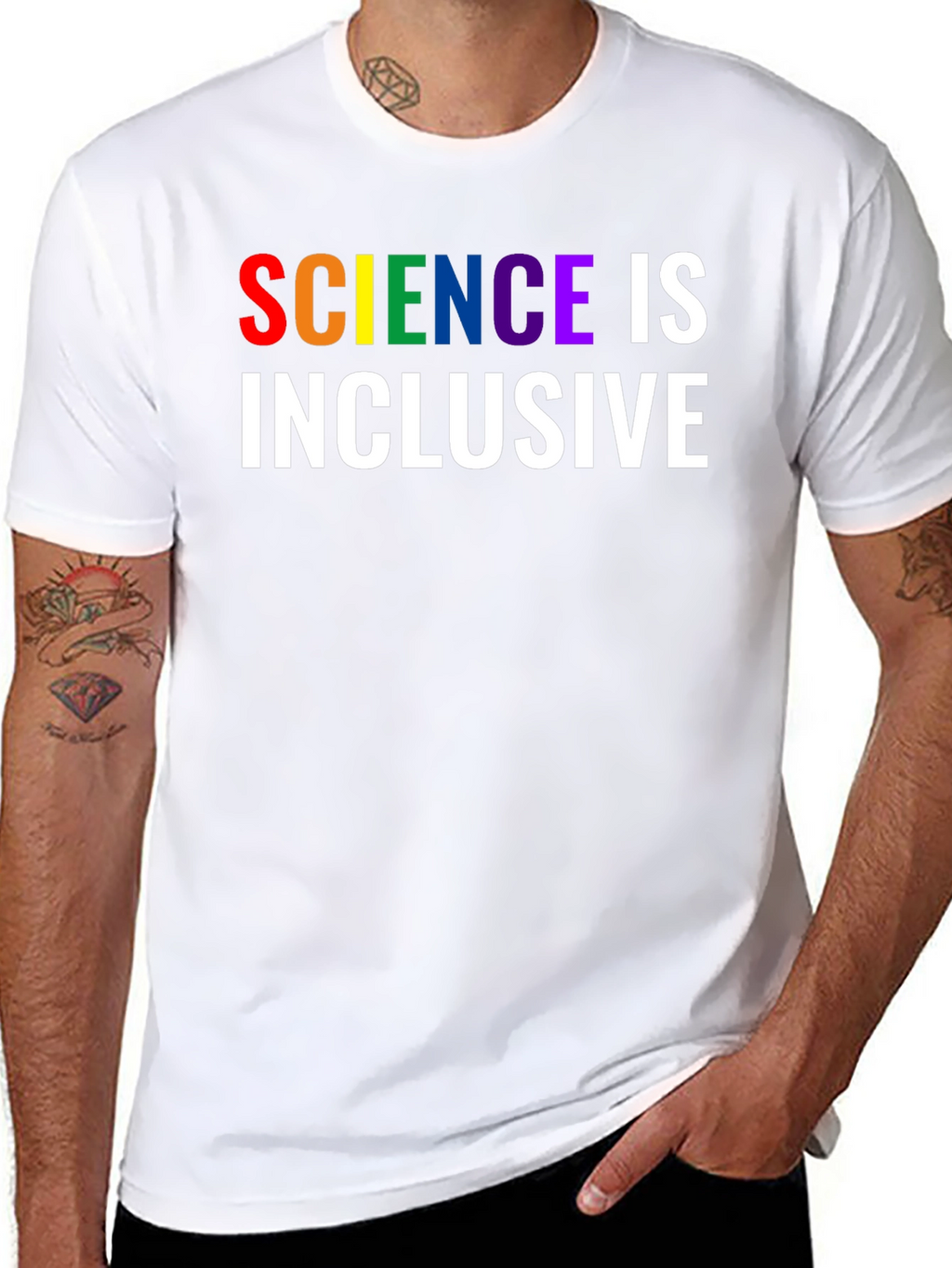 Science is Inclusive Rainbow Text T-Shirt