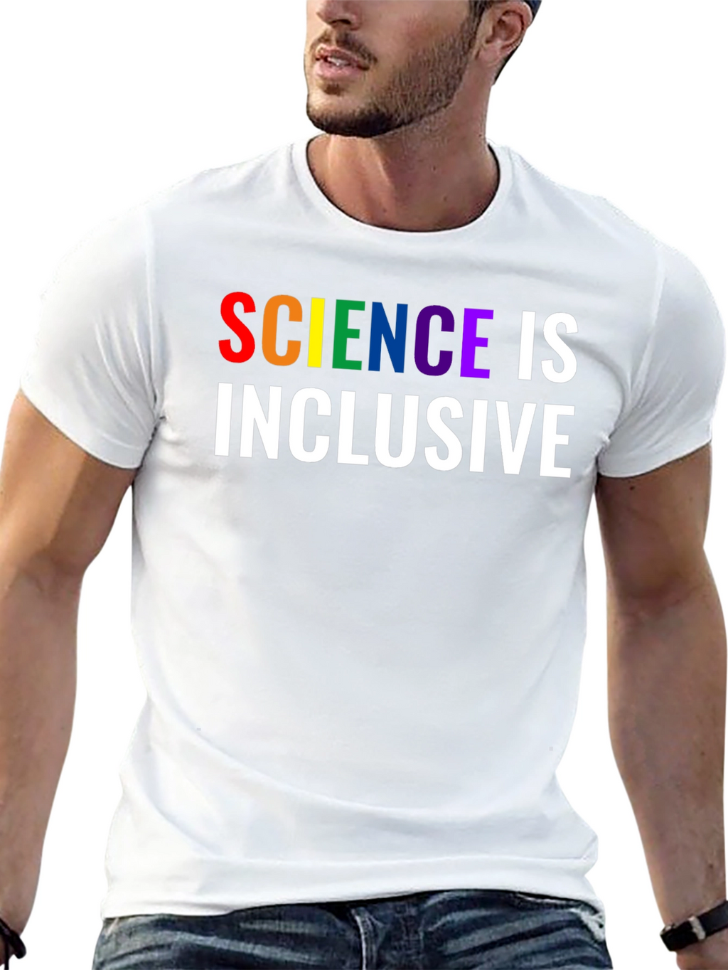 Science is Inclusive Rainbow Text T-Shirt