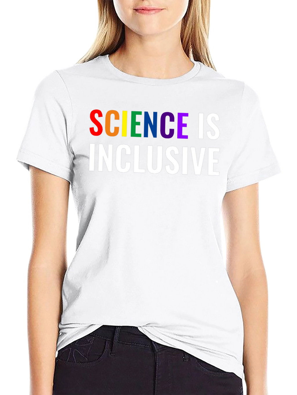 Science is Inclusive Rainbow Text T-Shirt