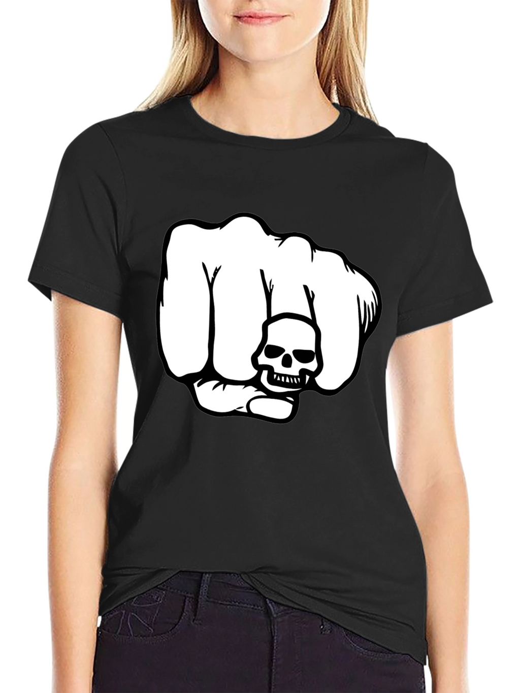 Skull Fist Graphic T-Shirt - Bold Design Black Tee