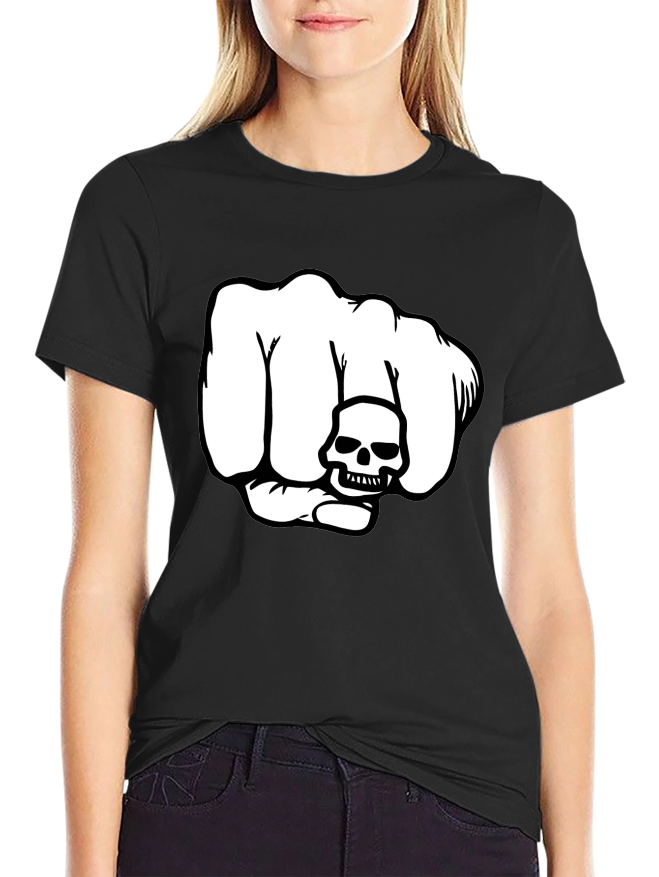 Skull Fist Graphic T-Shirt - Bold Design Black Tee