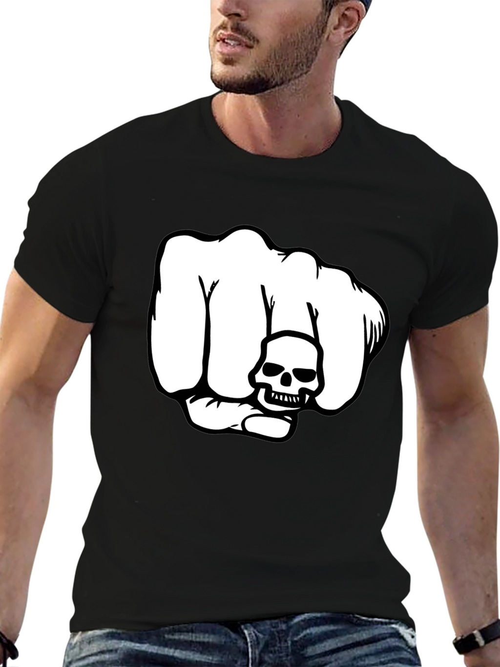 Skull Fist Graphic T-Shirt - Bold Design Black Tee
