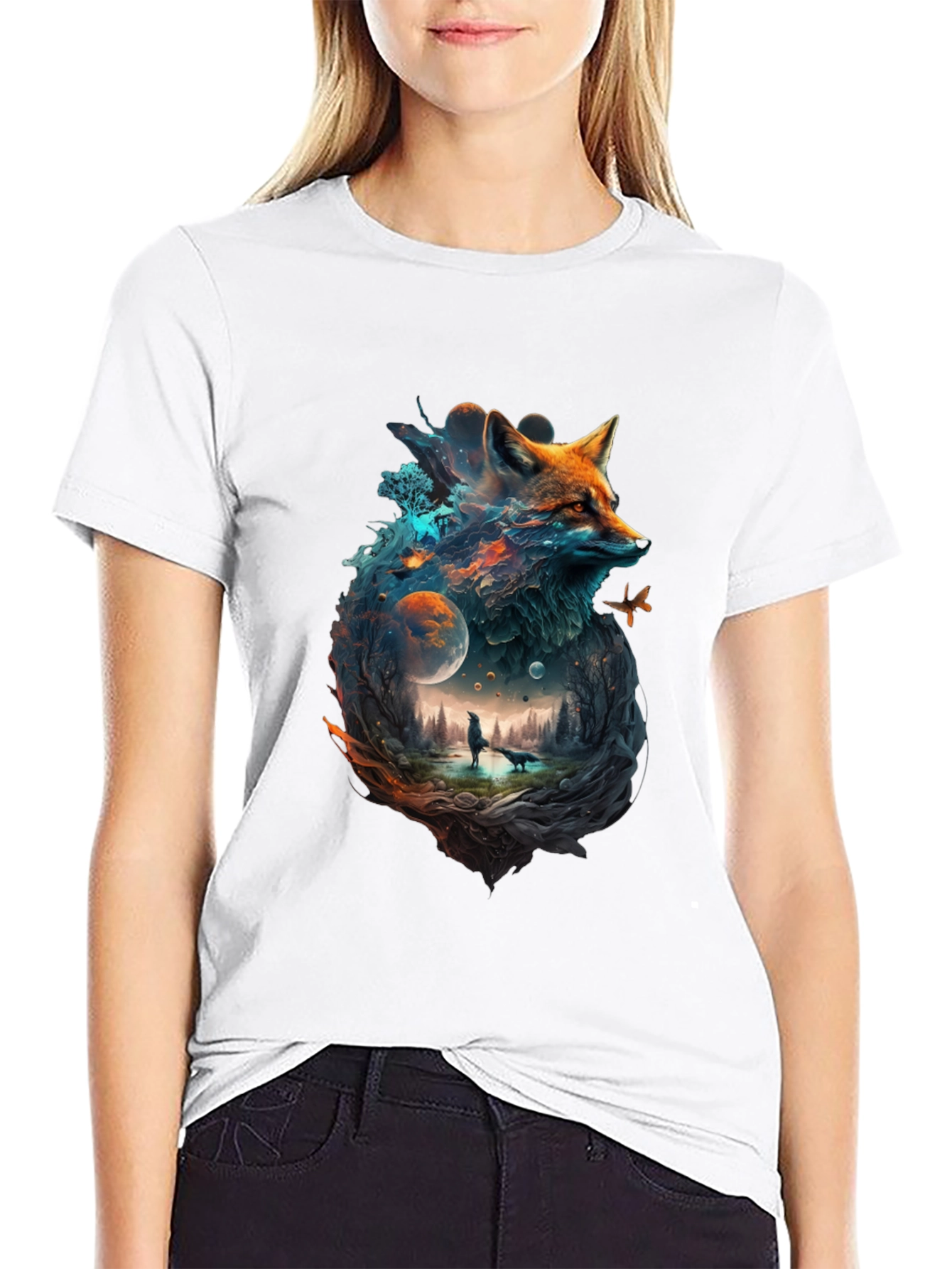 Mystical Fox Universe Graphic T-Shirt