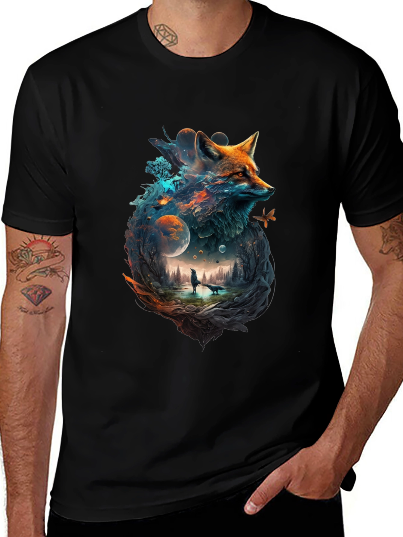 Mystical Fox Universe Graphic T-Shirt
