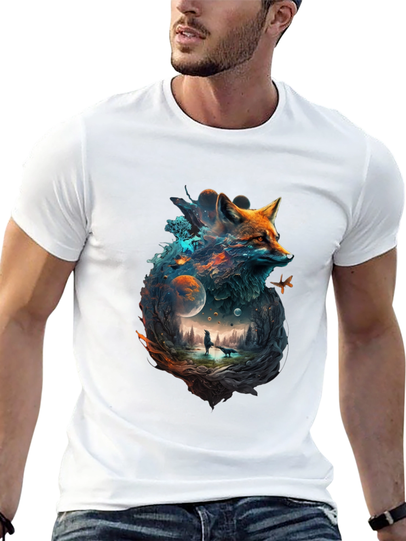 Mystical Fox Universe Graphic T-Shirt