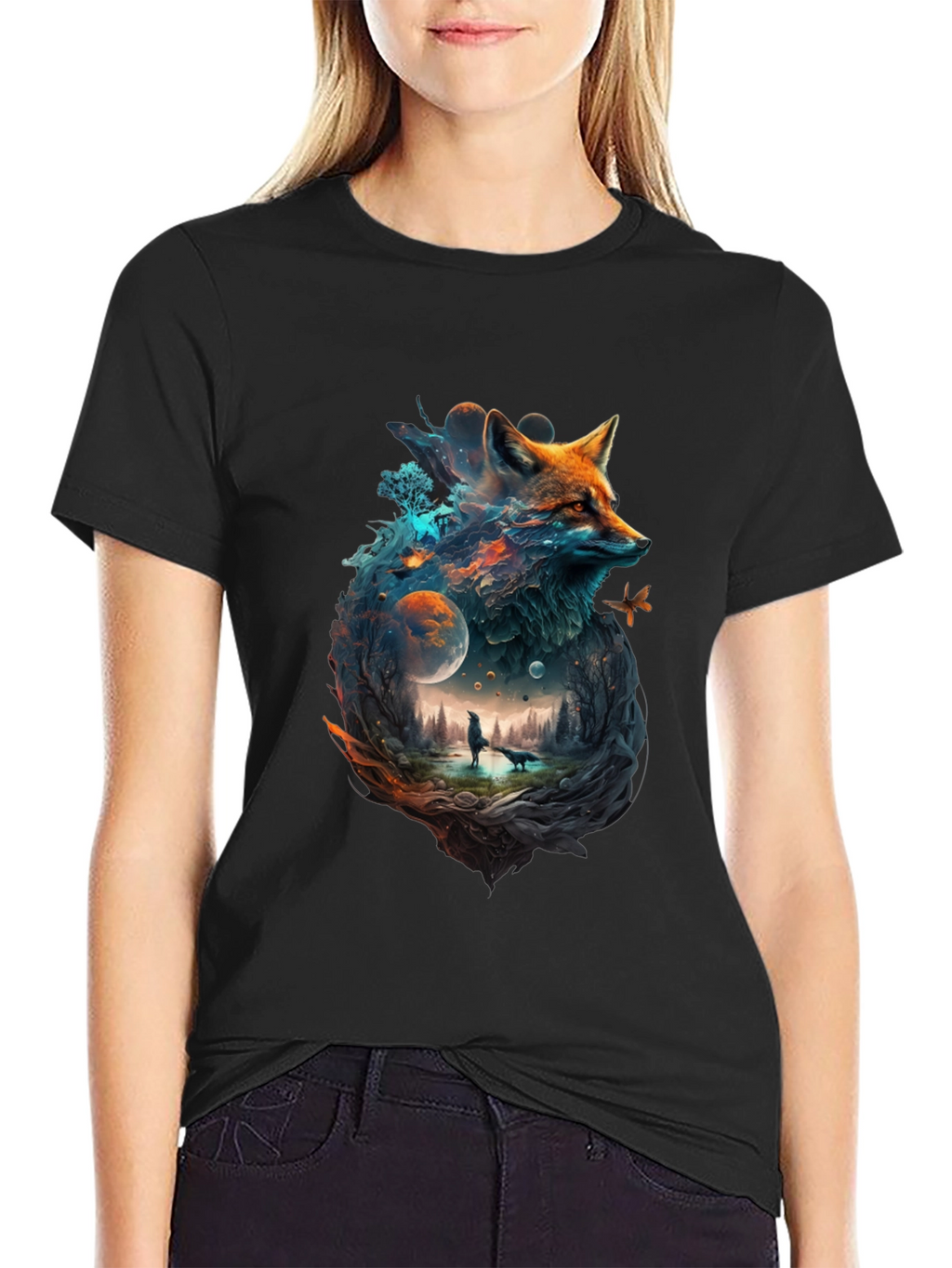 Mystical Fox Universe Graphic T-Shirt