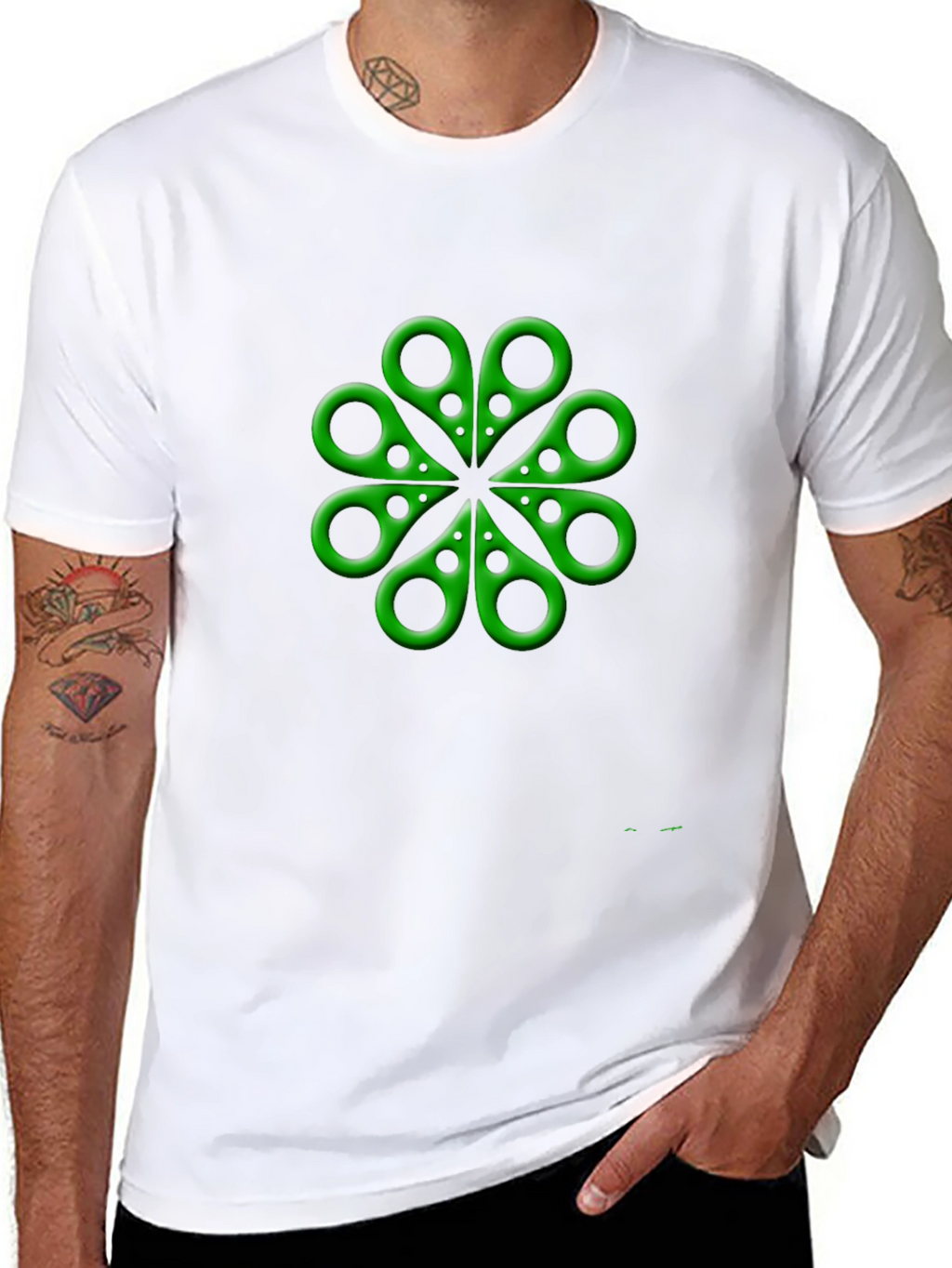 Green Clover Scissors Graphic T-Shirt