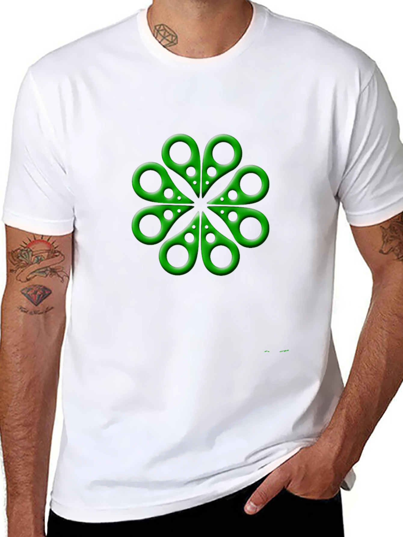 Green Clover Scissors Graphic T-Shirt