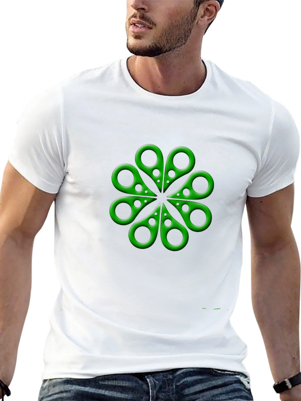 Green Clover Scissors Graphic T-Shirt