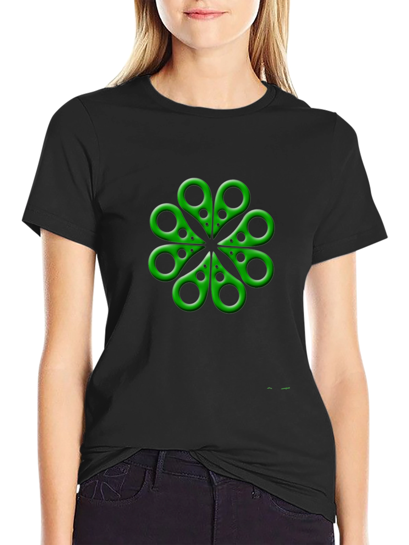 Green Clover Scissors Graphic T-Shirt